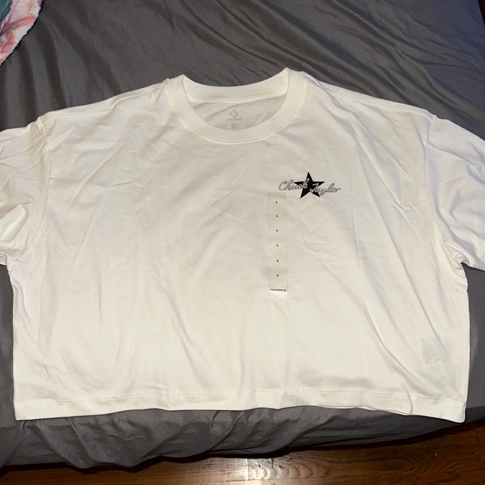 White Large Converse Crop Tee